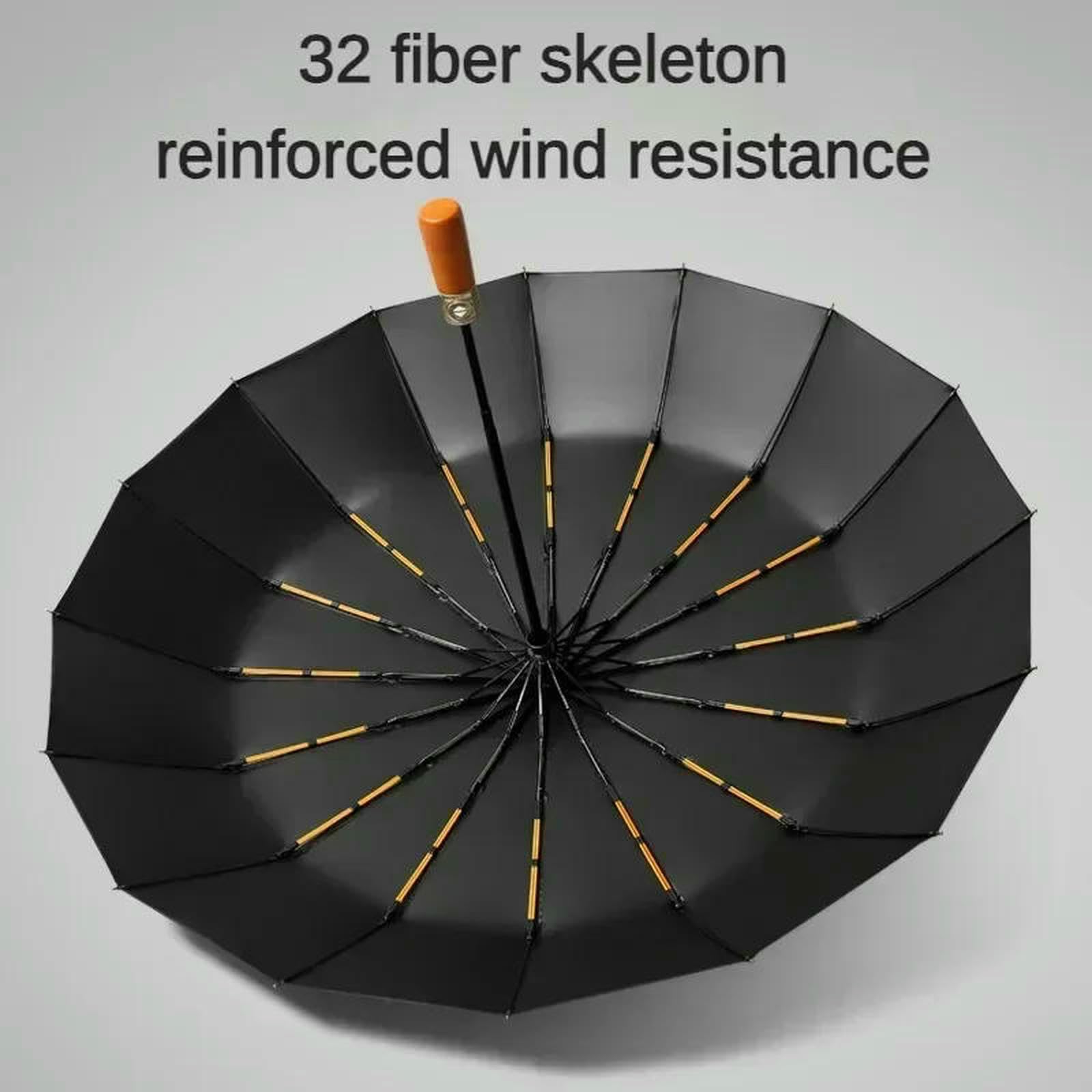 Regenschirm Windproofes Automatische Faltschirm Für Männer Und Frauen - 32 20 Rippendesign, wasserdichte Sonnenschirm Mit Holzgriff, Geschäftsreisen-blau Knochen
