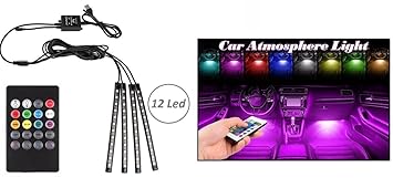 PRIKNIK Car Interior Lighting 12 Led Sound Activated 4 Strip Kit IR Remote Control Multi-Color 8 Color Music LED Under Dashboard Atmosphere Light Universal Fit-Compatible With Tata Sumo Victa