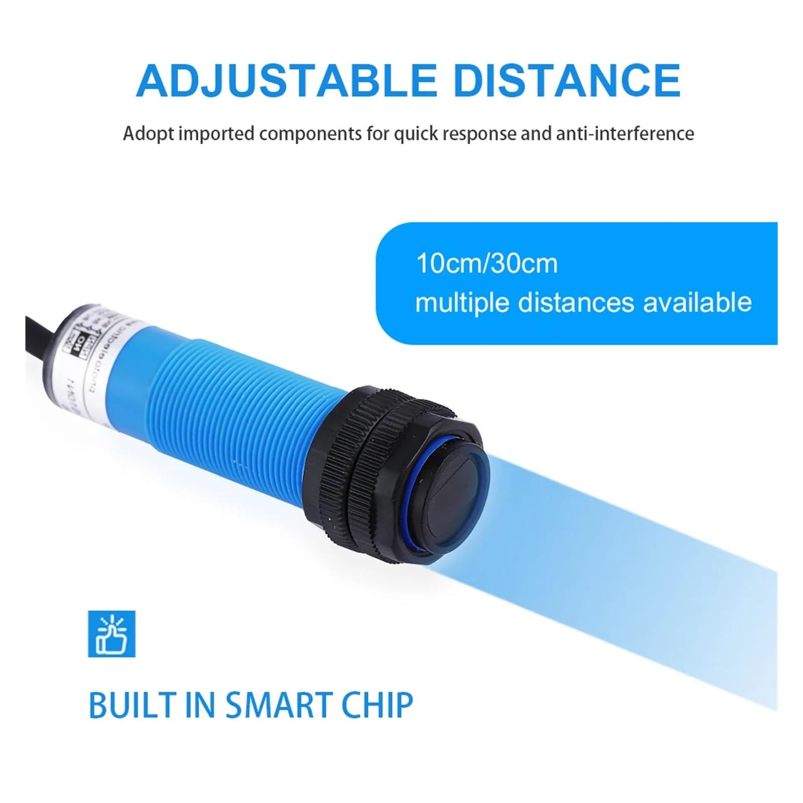 Interruptor de Sensor proximidad fotoeléctrico reflexión difusa con detección óptica M18 10 cm y 30 PE18 | Pe18-ds10 -10cm,NPN NO-NC