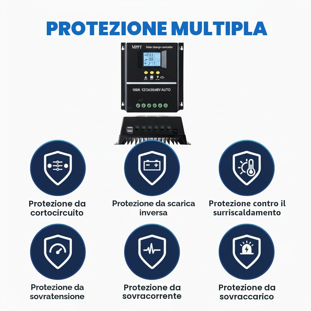 Caricabatterie MPPT da 100 A, controller batteria solare 100 A, 12/24/36/48 VBlei-batteria e batteria al litio, display LCD, design impermeabile