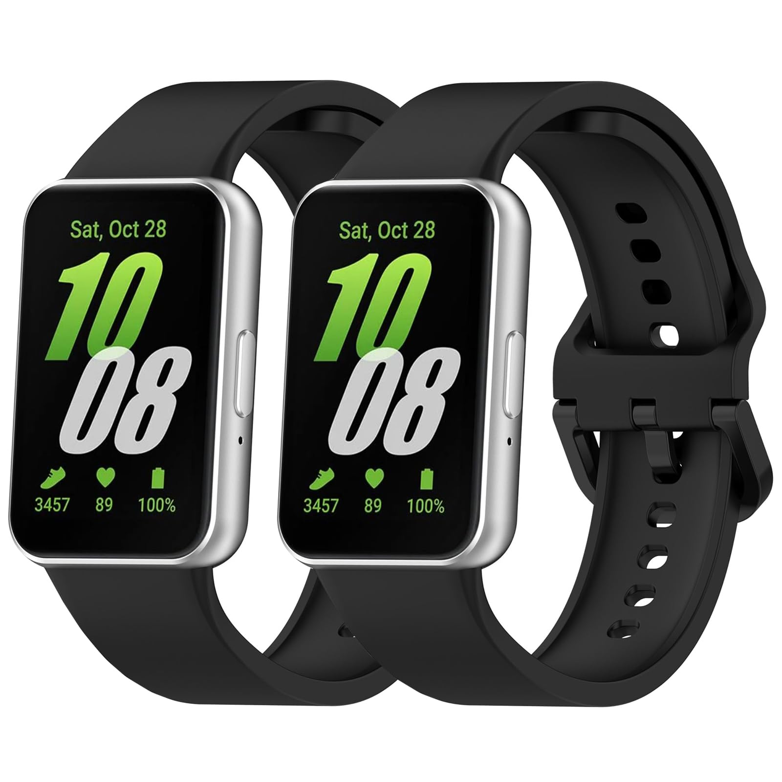 Newremote 2 Pack Waterproof Straps fit for Samsung Galaxy Fit 3 Strap, Classic Soft Sports Galaxy Fit 3 SM-R390 Replacement Strap for Women Men (Black/Black)
