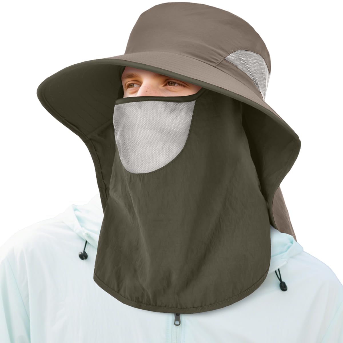 ZEXIAN Men&Women Wide Brim Fishing Ponytail Sun Hat with Removable Face and Neck Flap UPF 50+ UV Protection Safari Cap