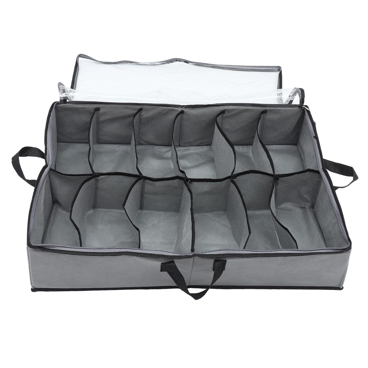 Contenedor Plegable para Zapatos con Cremallera y Tapa Transparente 12 Compartimentos Material No Tejido y Pe, Resistente al Agua para Guardar Cama