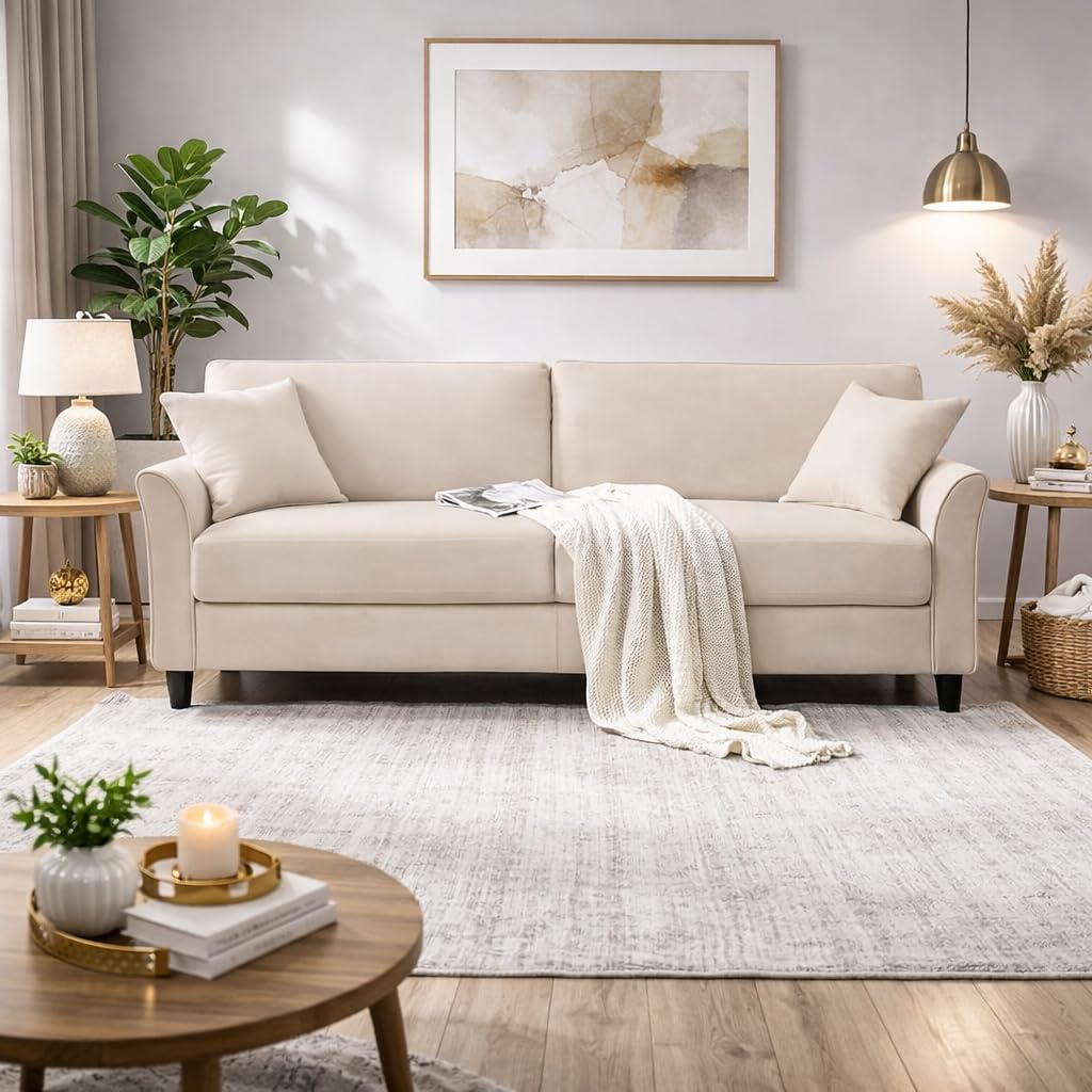 Avion - Berry 3 Seater Sofa for Living Room (Beige) Premium Fabric Three Seater Sofa Chair, Couch for Living Room, Bedroom, Guest Room, Home, Office| 3 Years Warranty-image-49