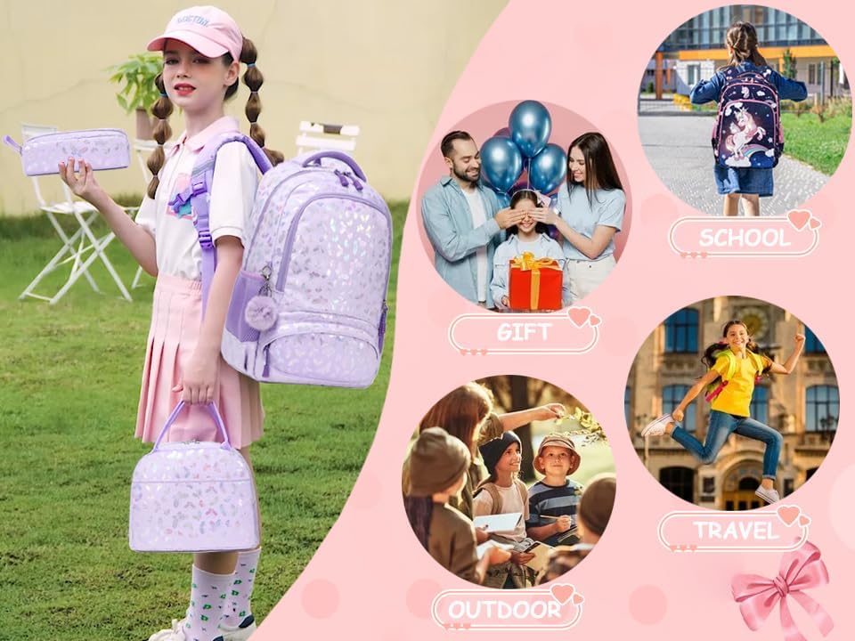 Meisohua Girls Backpack with Lunch Box 3 in 1 Set Kids Backpack for Girls Preschool Kindergarten Elementary School Backpack - Image 7