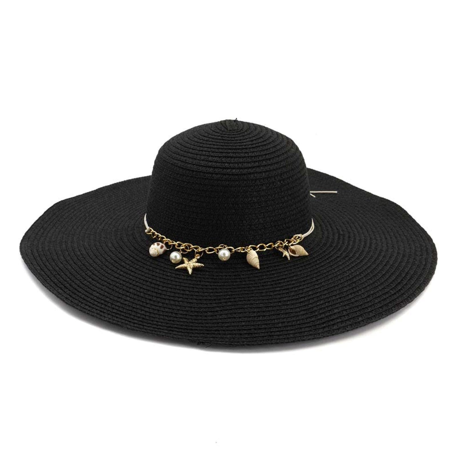 Sombrero de Sol de Paja para Mujer, Sombreros de Verano, Personalidad, Vacaciones al Aire Libre, Viajes, Playa (Negro 6 7/8)