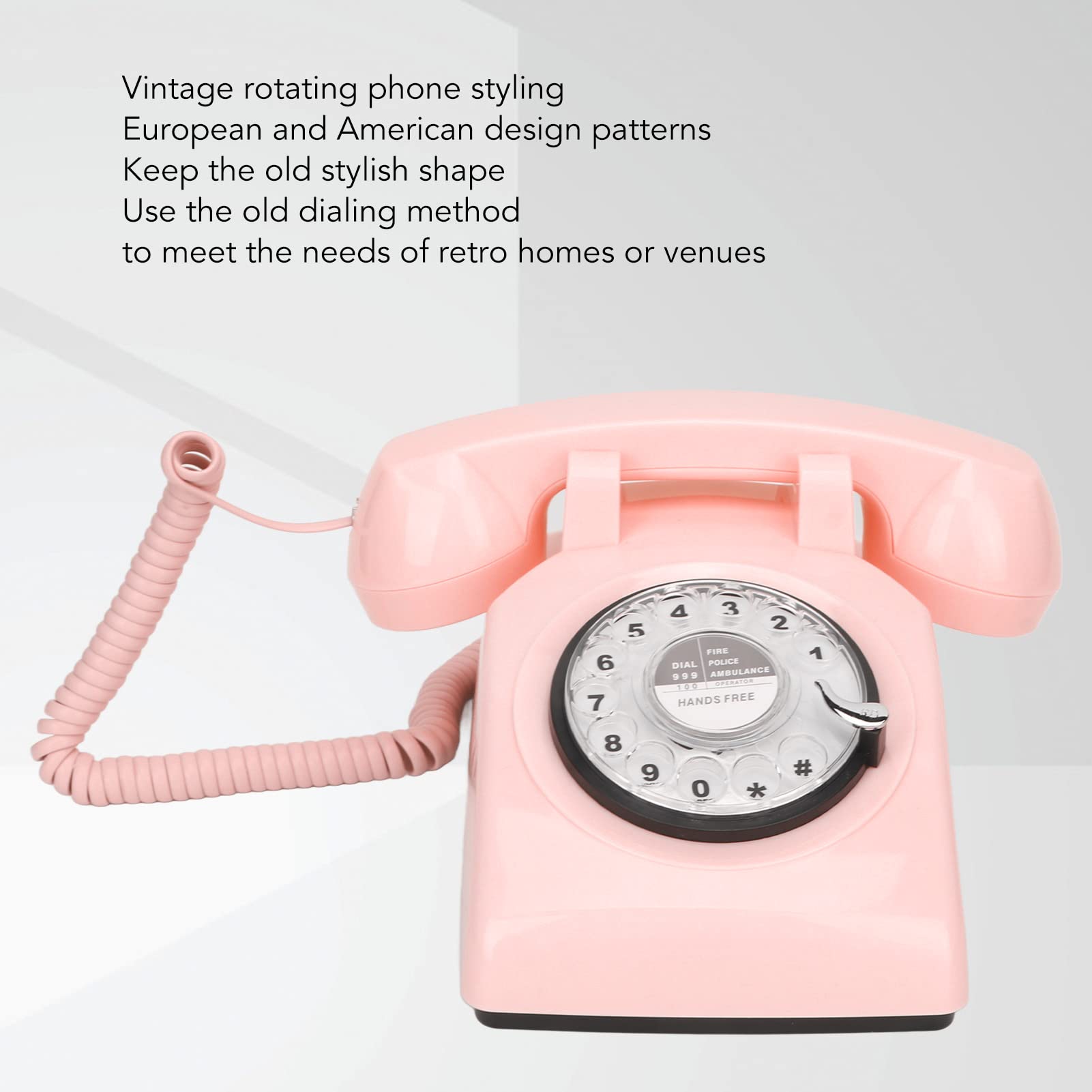 Retro Altmodische Festnetztelefone, Rosa Festnetztelefon, für Wähltelefon mit Mechanischem Klingelton, Vintage Schnurlostelefon mit Lautsprecher für Zuhause, Dekoration,