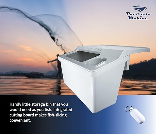 Miniatura 6 de Pactrade Marine Contenedor de almacenamiento blanco para kayak, con 22 cebos de pesca y señuelos, ranuras para aparejos montados en Gunwale, mesa de