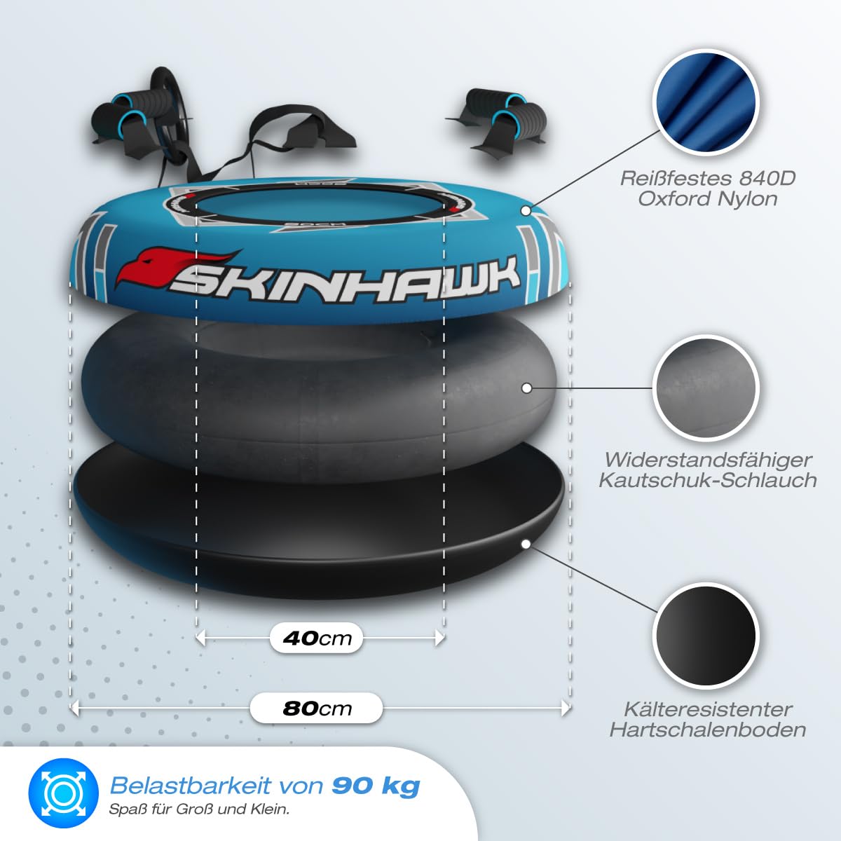 SKINHAWK Profi Snow Tube - Neumático para nieve (80 cm de diámetro, antideslizante), color azul