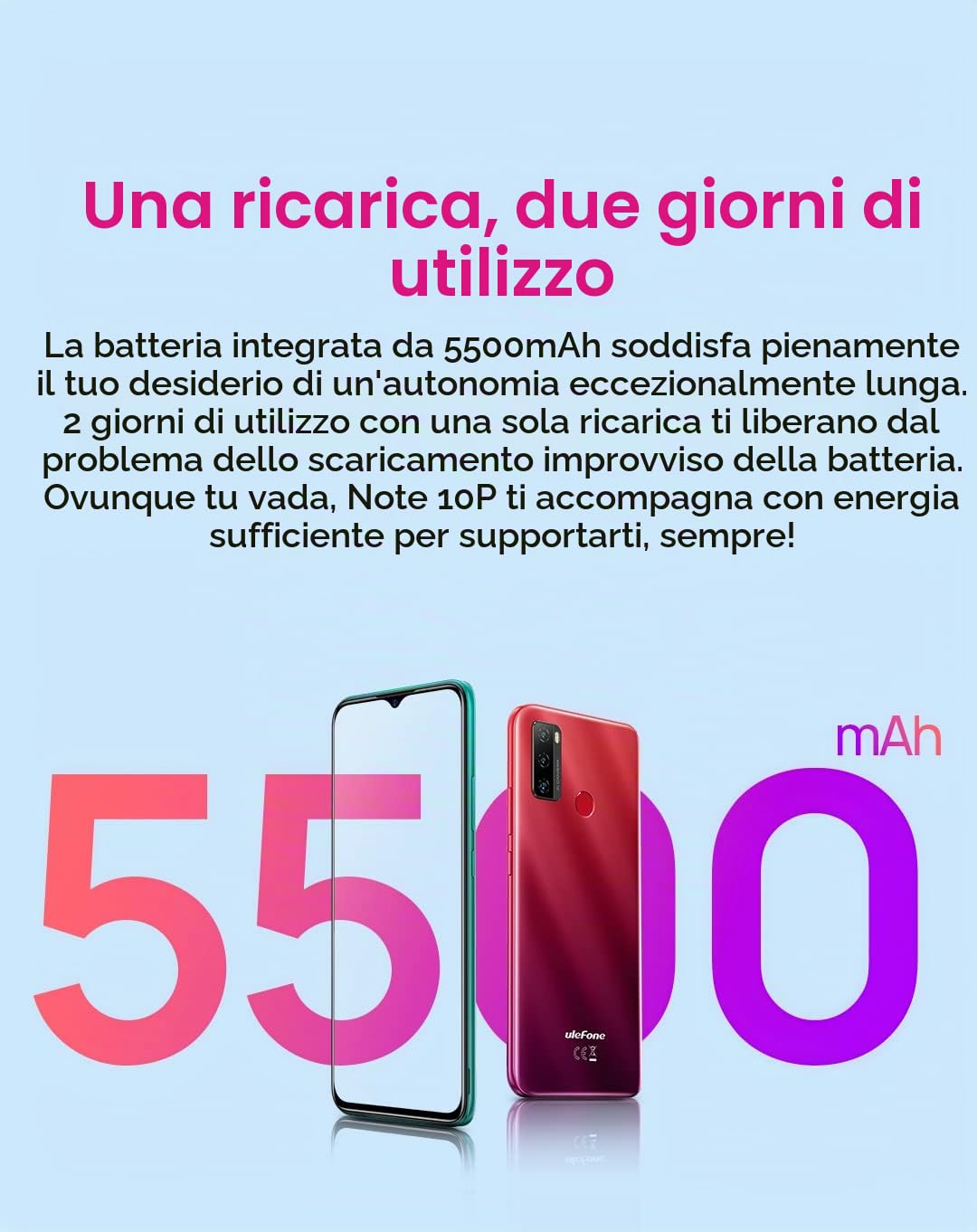 Cellulare Offerta Ulefone NOTE 10(P), 3GB RAM 128GB ROM, Tripla Fotocamera 13MP, Smartphone DUAL SIM 4G, HD+ 6,5'', Slot Per 3 Schede, Android 11, Batteria 5500mAh Impronte Digitali GPS WIFI Verde