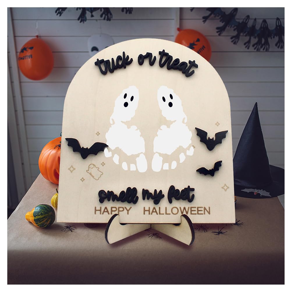 Halloween Baby Footprint Sign My First Halloween Footprint Keepsake Trick or Treat Smell My Feet Birth Announcement Spooky Season Gift My Little Boo Sign Craft Halloween Gifts (Trick or Treat)