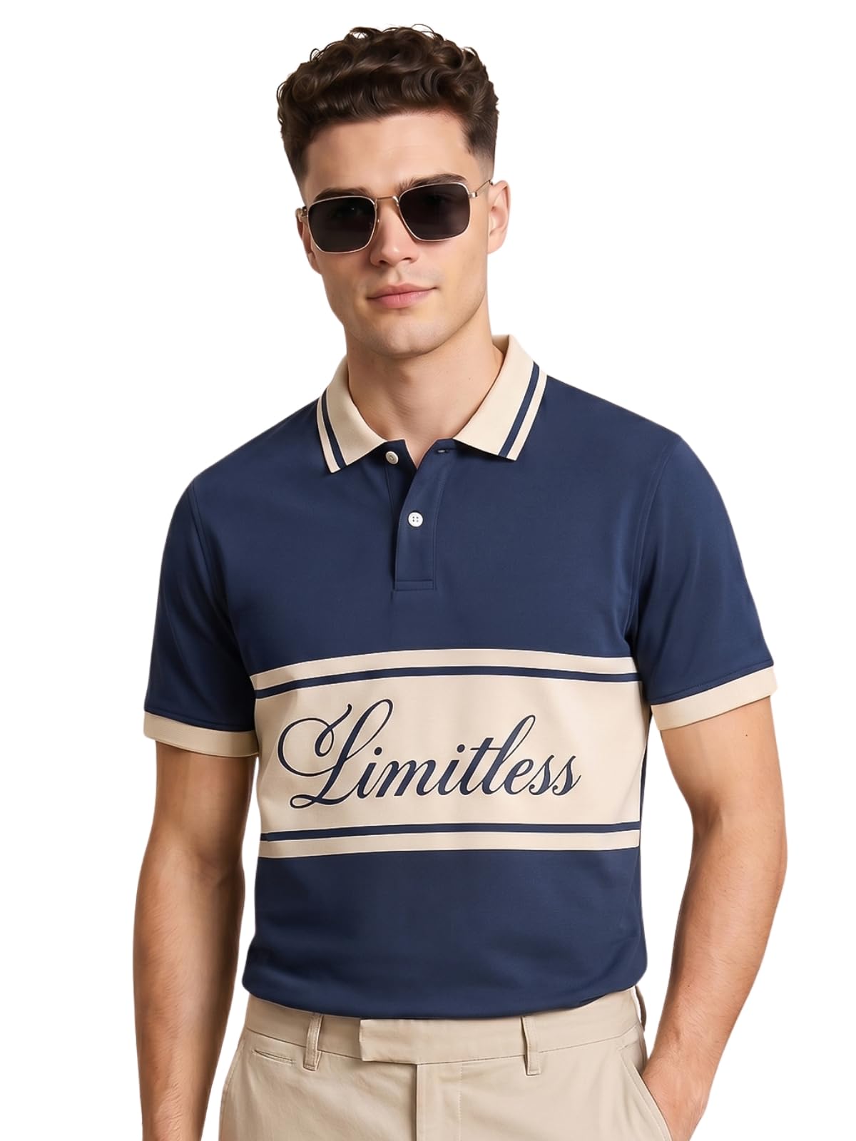 veirdo Men's Printed Polo T-Shirt | Regular Fit | Graphic “Limitless” Stripe Design | Casual Smart Wear for Men | Color: Chocolate Fondant, Bayberry & Navy Peony-picture-37