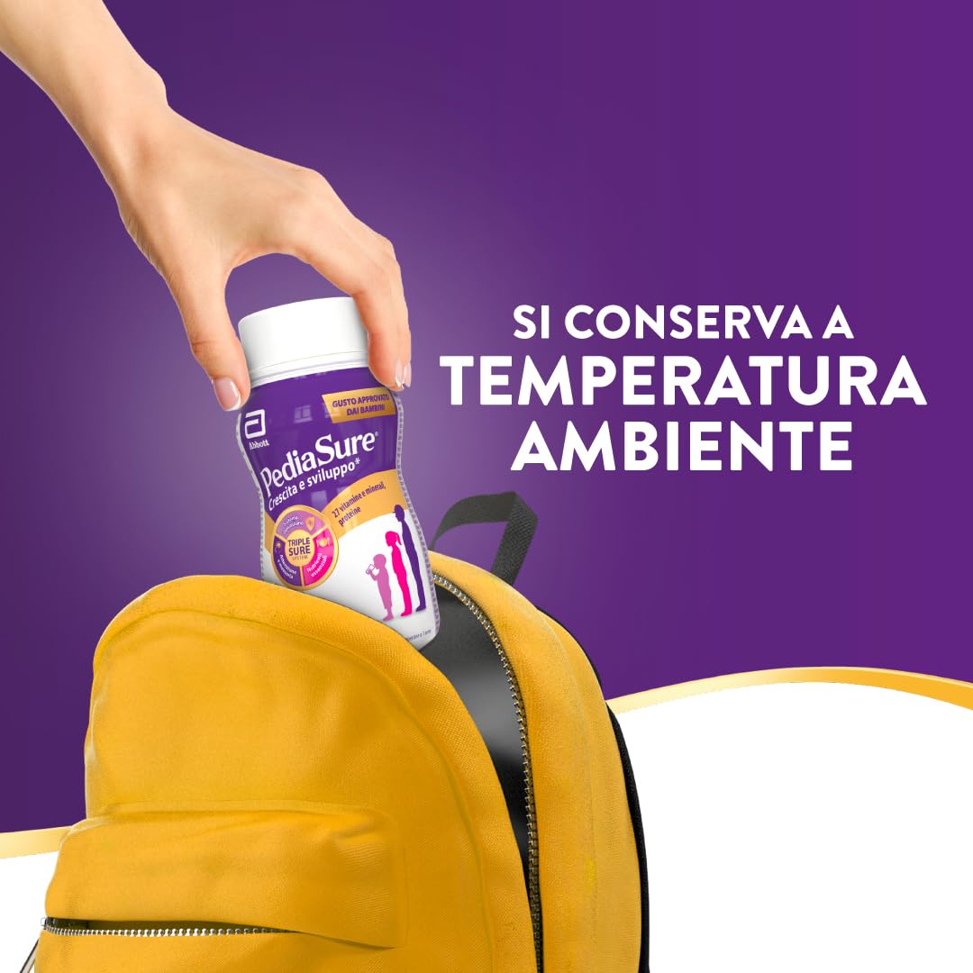 Pediasure Crescita e Sviluppo Drink, Integratore Bambini con Vitamine, Minerali, Proteine, per Difese Immunitarie, Concentrazione e Memoria, Formato Liquido 200 ml x 4 Pronto da Bere | Gusto Vaniglia