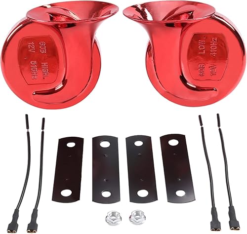 LDMINDA Universal Fit Car Horn Auto Horn 12V Horn High Low Tone 120DB Electric Snail Horn 12V Horn Kit Replacement Car Horns Red Waterproof