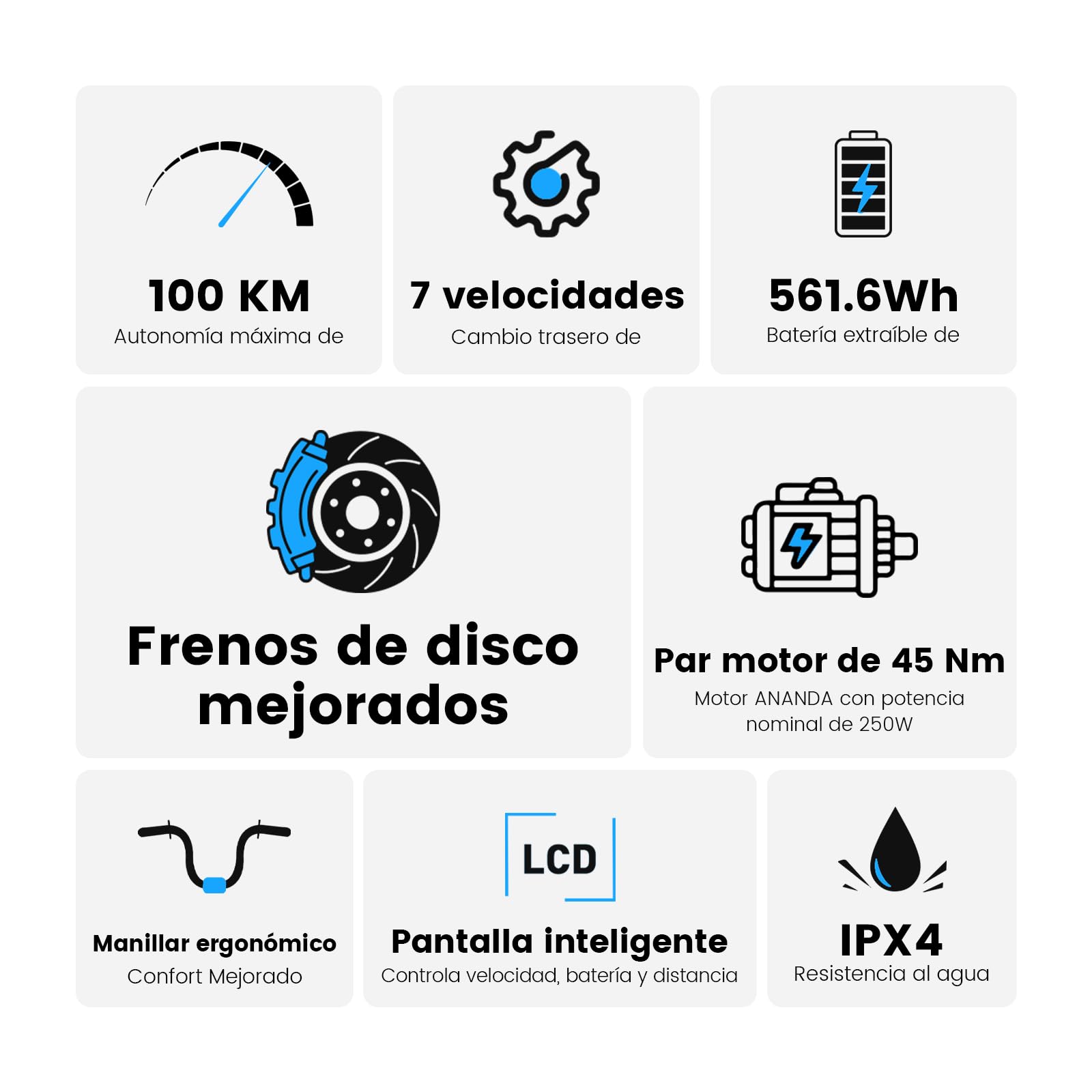 Bicicleta eléctrica de 27,5" para Mujer, Motor 250W, batería 36V 15,6Ah, autonomía hasta 100 km, Frenos de Disco mecánicos, suspensión Delantera, 7 velocidades