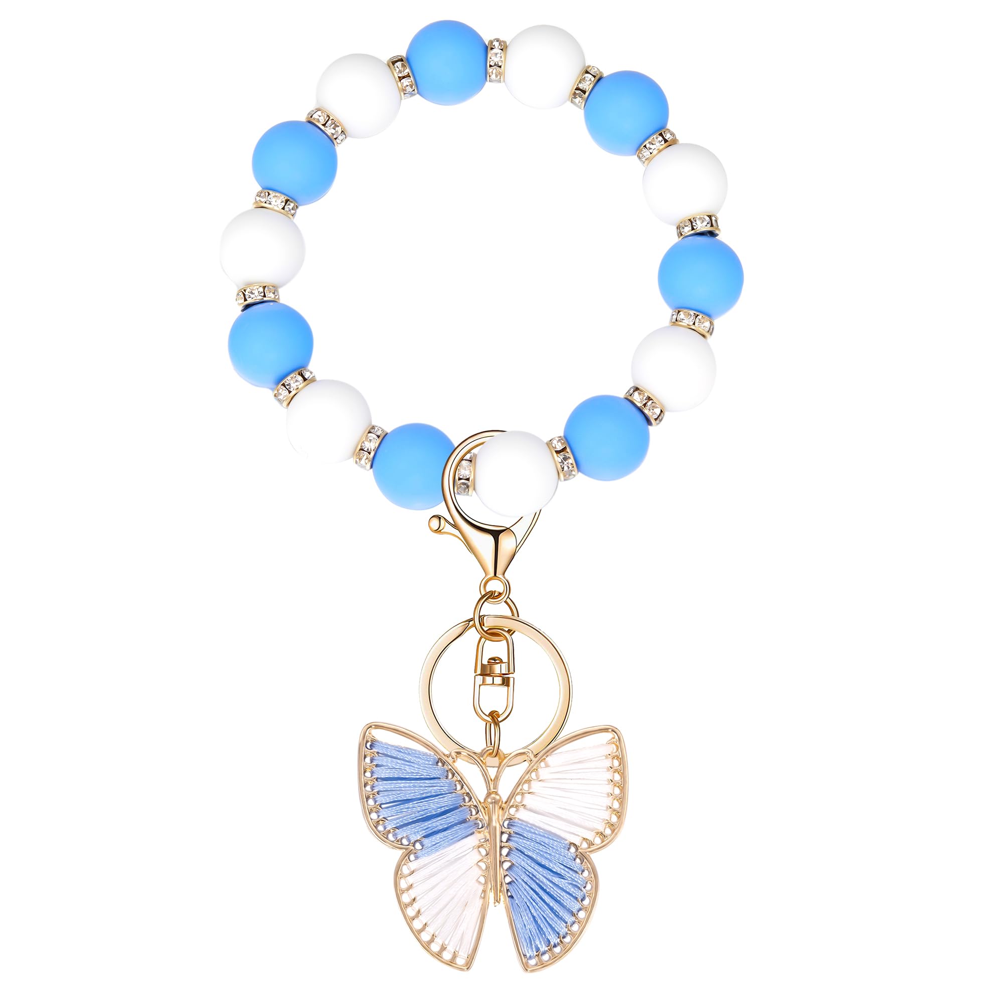 OKAICEN Silicone Beaded Bangle Key Ring With Butterfly Pendant Wristlet Bracelet Keychain For Women Girls