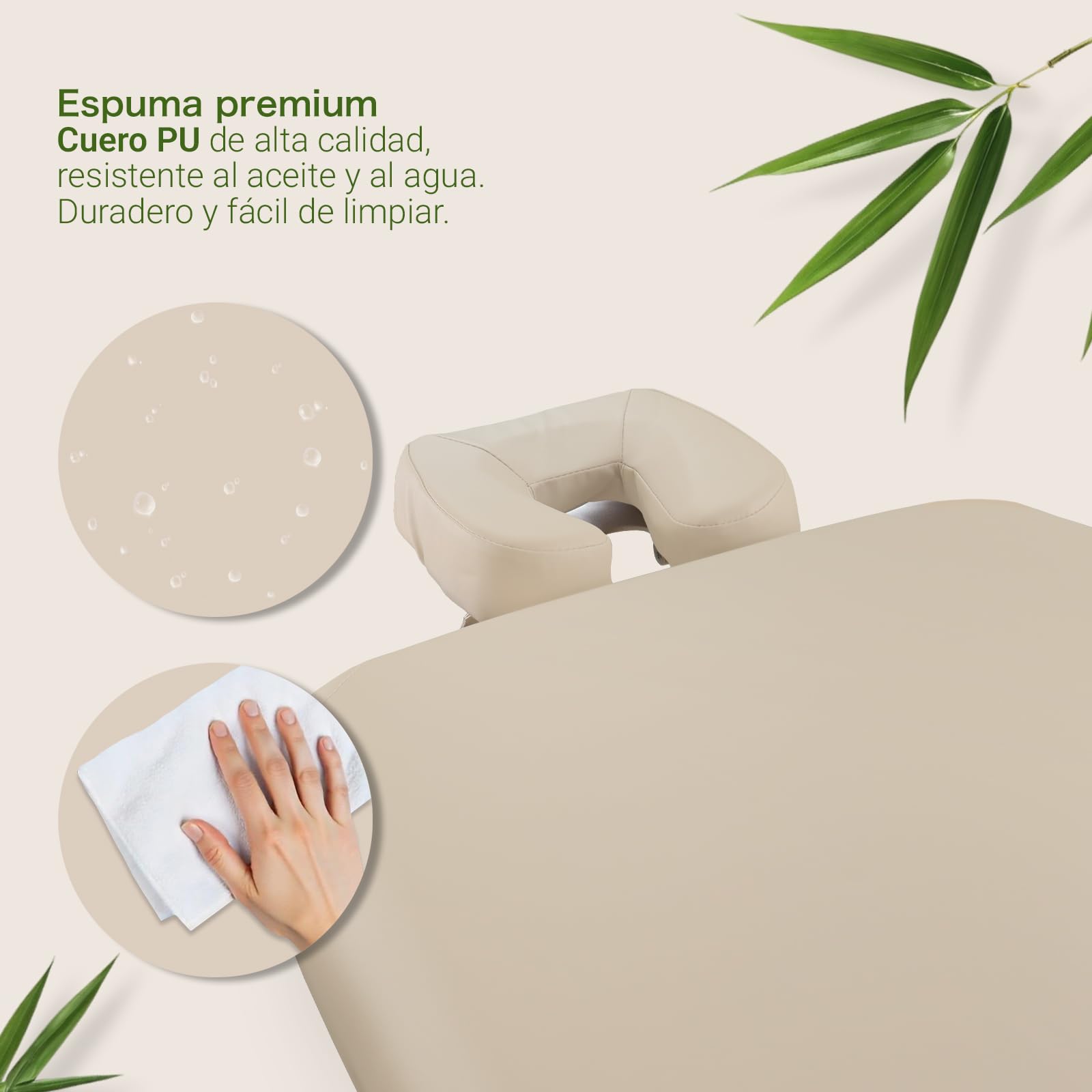 MASSUNDA - Camilla Masaje móvil Confort Deluxe Regulable en Altura - Camilla estetica Ancha de Madera Maciza - Camilla con reposacabezas ergonómico, Funda, reposabrazos, cojín (Negro) Crema