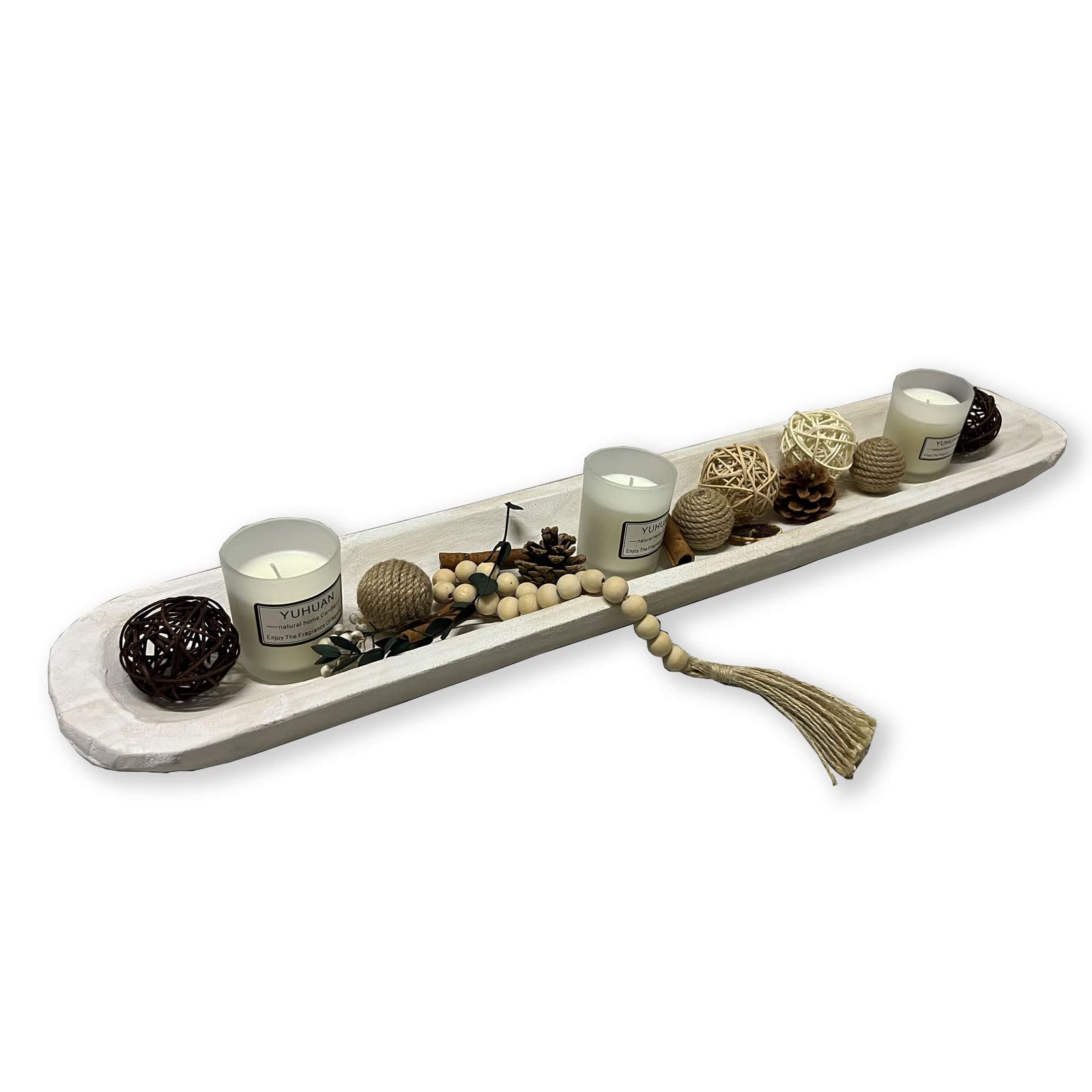 wooden dough bowls decorative?rustic bread long bowls decor wood tray, hand carved for table centerpiece decor, home decor (30 * 6 * 2inch white)