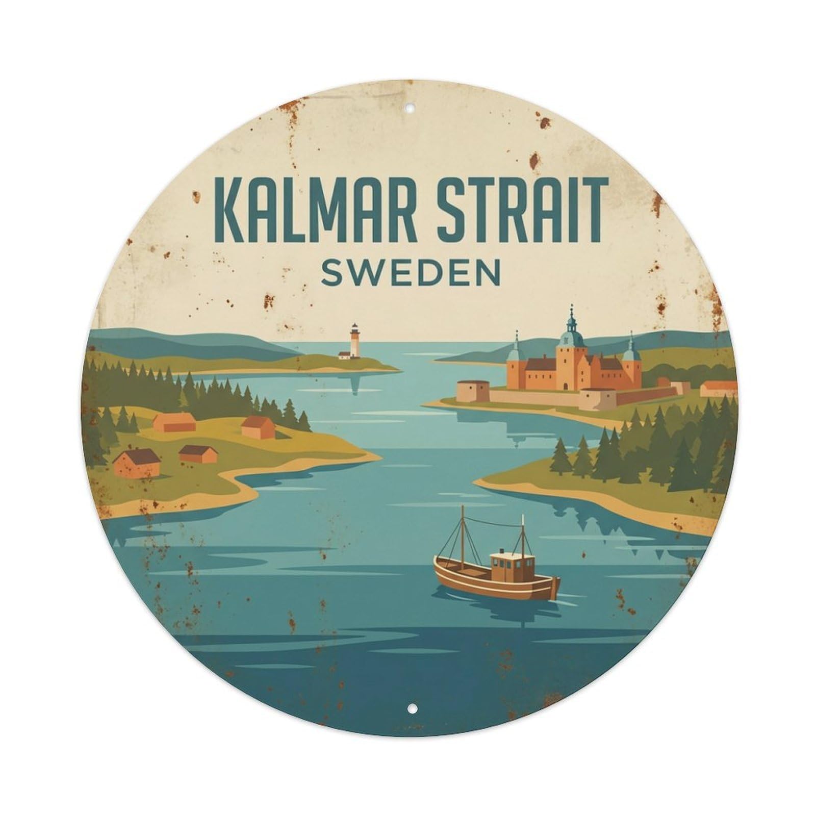 Vintage Travel Kalmar Sweden Strait Metal Tin Sign