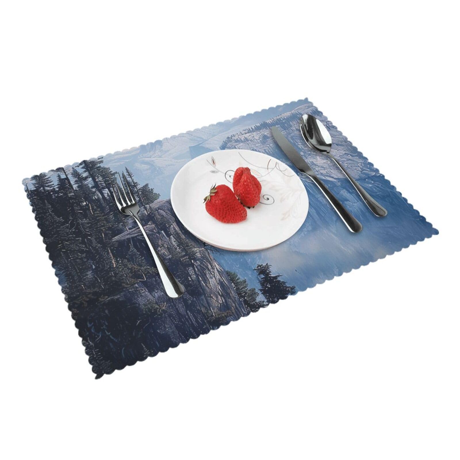 Canadian Smokey Mountain Cliff Printed Placemat Heat Resistant Place Mats Set of 4 PCS Washable Kitchen Table Mats, 12x18 Inch