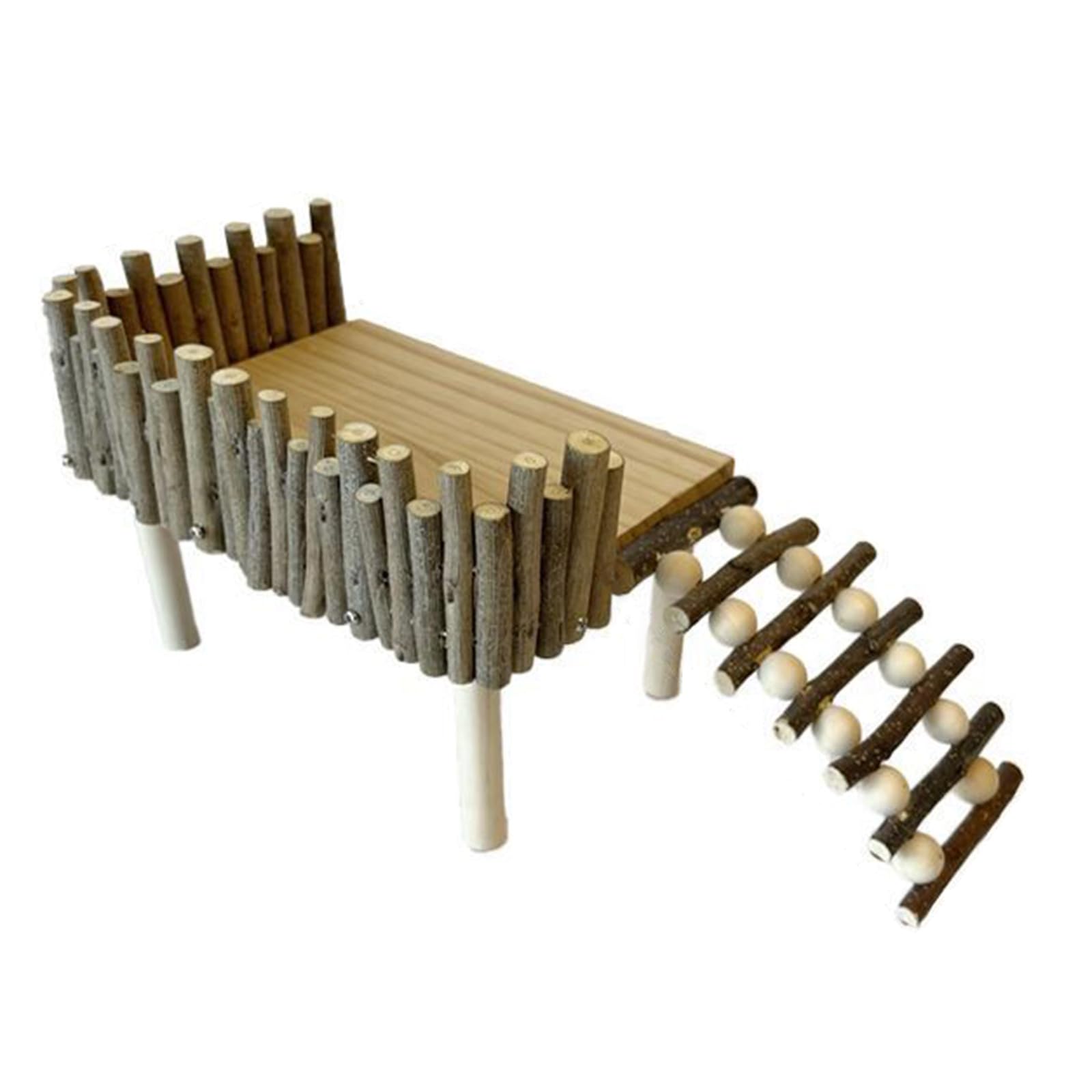 oringnat Natural Wood Platform Stand for Hamster Gerbil Bird with Climbing Ladder