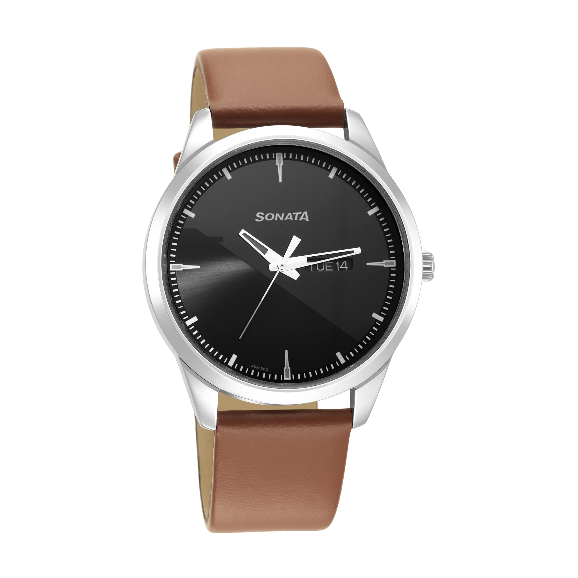 Sonata Force Quartz Analog with Day and Date Black Dial Leather Strap Watch for Men-NR7146SL04 (B09NLZXPYS) Amazon Price History, Amazon Price Tracker