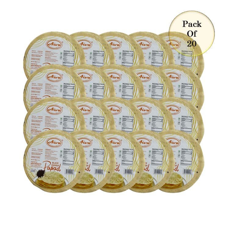 Miniatura 2 de Aiva Pappadums (merienda de oblea de lentejas indias) Papad de pimienta negra, 7.05oz (paquete de 20)