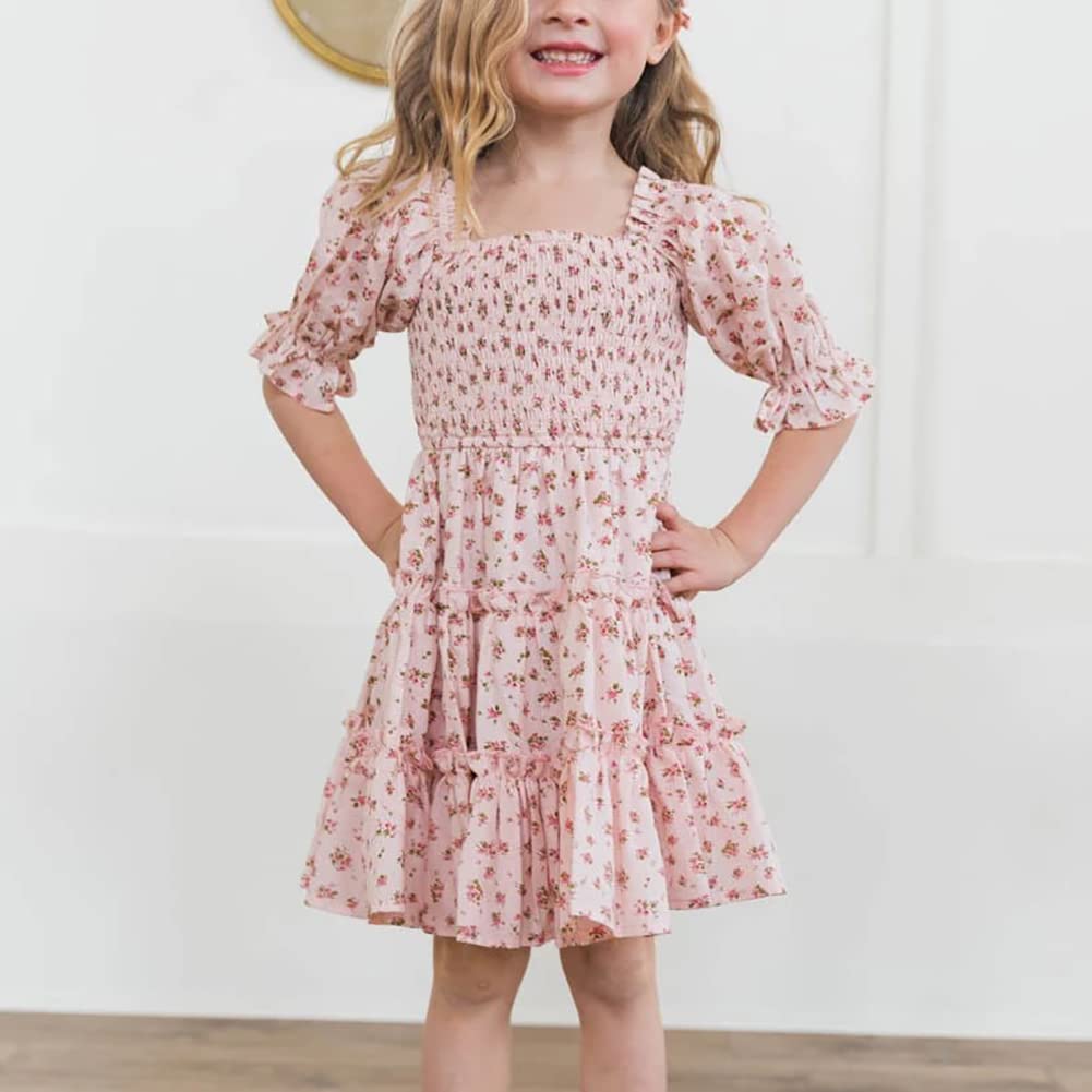 Madre e figlia, vestito da donna, ragazza, rete floreale, casual, estivo, per la famiglia, adatto per i genitori, per bambini, a linea, volant, matrimonio, vacanze, abito da festa
