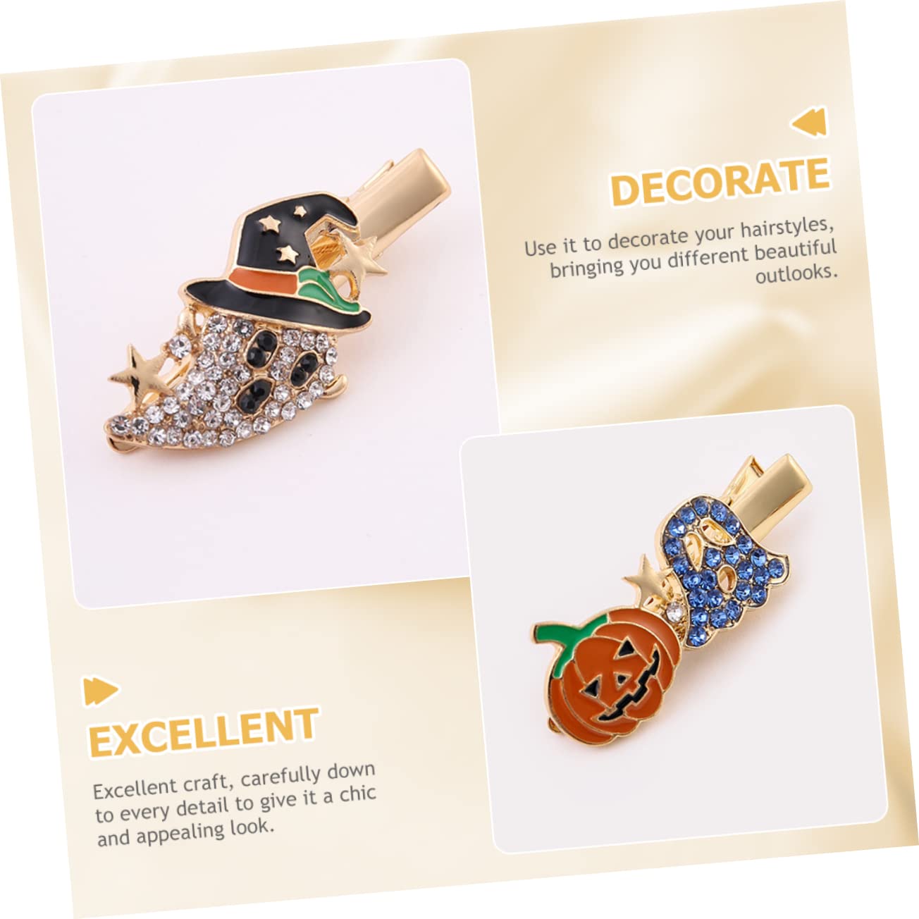 FRCOLOR 4 Sets Einzigartige Halloween-haar-accessoires Gothic Kürbis-haarspangen Geister- Strass Haarspangen Top-clip für Das Haar Modisch und 2 Stück * 4
