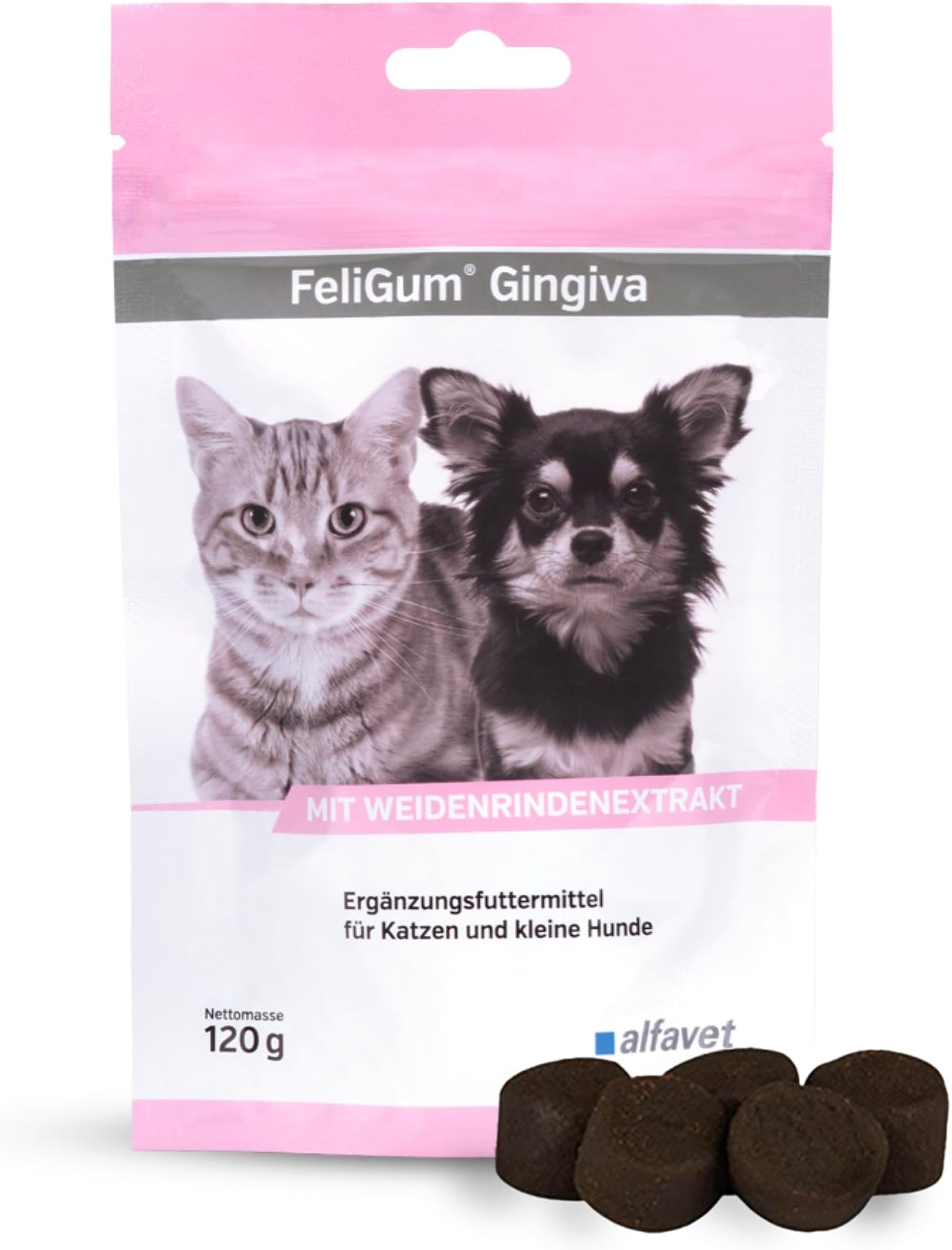 alfavet FeliGum Gingiva, supports inflammation of gums and oral cavities in cats and dogs, chew drops, supplementary feed, 120 g