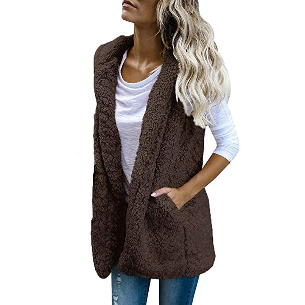 Chaleco de invierno para mujer cálido con capucha estilo sudadera café 7