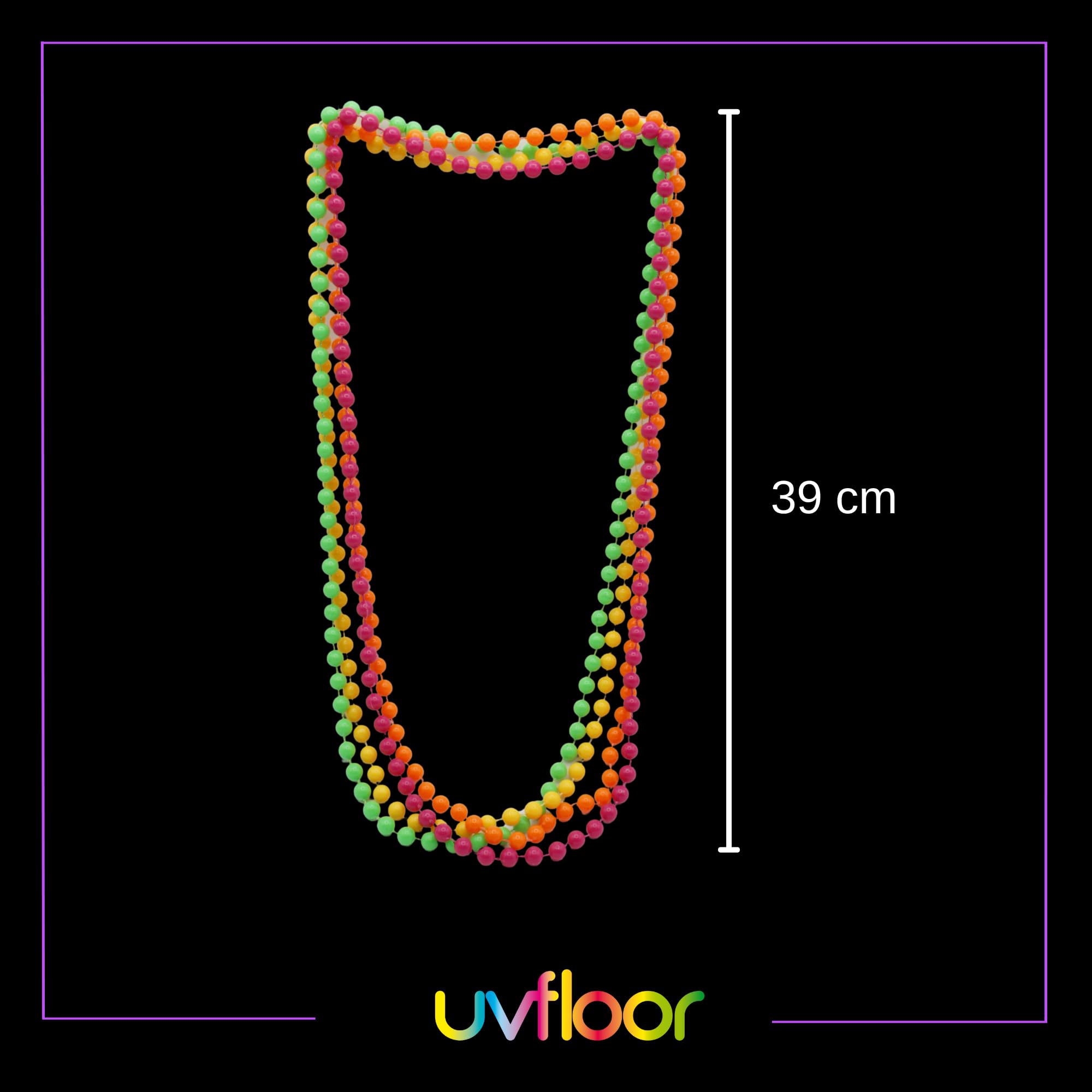 UV FLOOR – neonowe fluorescencyjne łańcuszki z pereł, zestaw 4 sztuk, specjalne światło czarne i ultrafioletowe, jaskrawe - akcesoria fluorescencyjne, Rozmiar uniwersalny, Perła, Bez kamieni