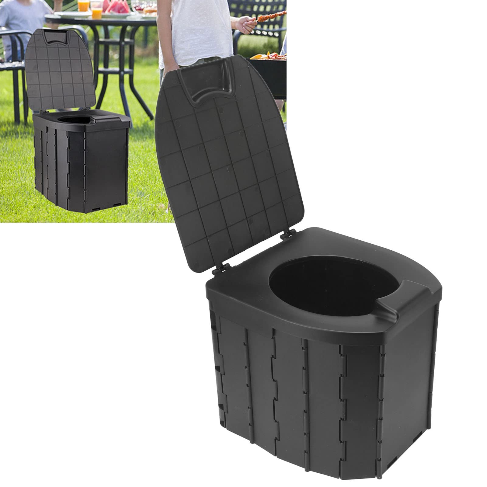 Vasino da Viaggio Pieghevole Sedile WC Sacchetto della Spazzatura Eccellente capacità Portante Vasino Portatile da Viaggio con Coperchio per Bambini Adulti Nero 40 * 33 * 11 Cm