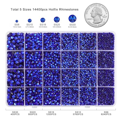 Image of Hotfix Rhinestones Kit,Sapphire, Mixed 5 Sizes 14400pcs