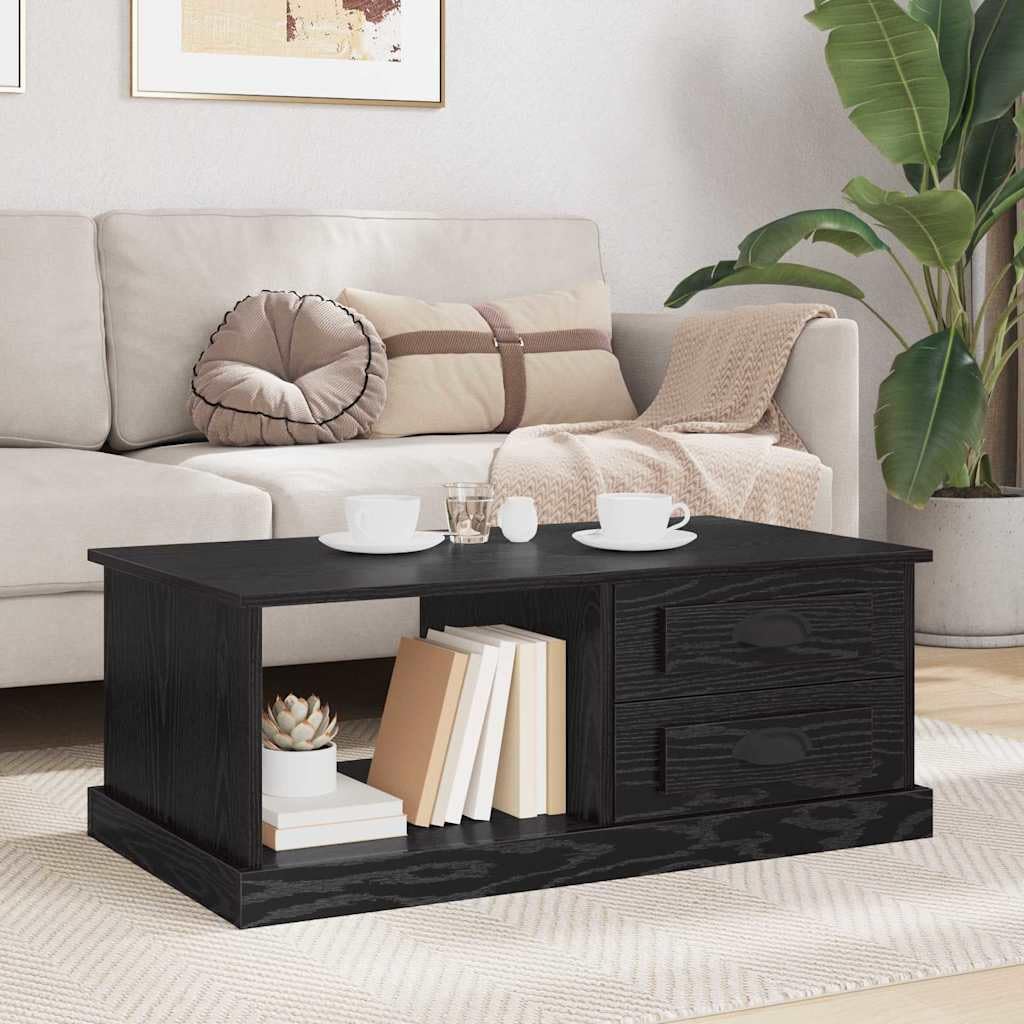 Couchtisch Schwarz Eichen-Optik aus Holzwerkstoff 90 x 50 x 35 cm mit Schublade Regalboden Stauraum für Wohnzimmer Sofa Lounge Beistelltisch Ablagefach