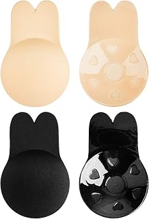 2 Pairs Adhesive Bra,Invisible Strapless Backles Sticky Bra, Breast Lift Tape Nipple Covers (Beige + Black)