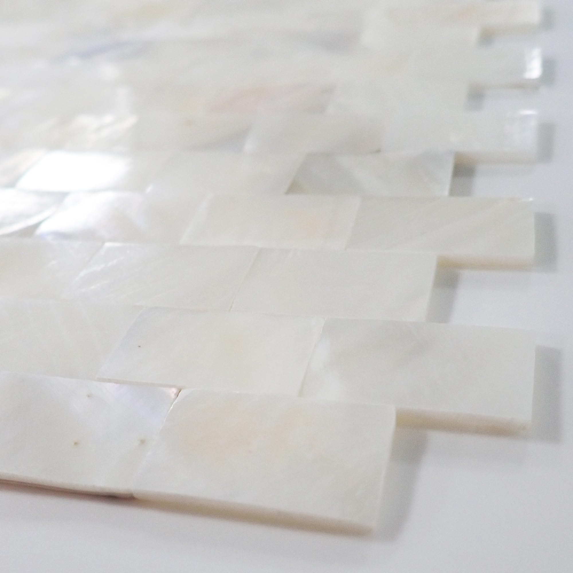 Incudo White Mother of Pearl Brick Gapless Mosaic Tile - 288x300mm, Mesh Backing - Image 2