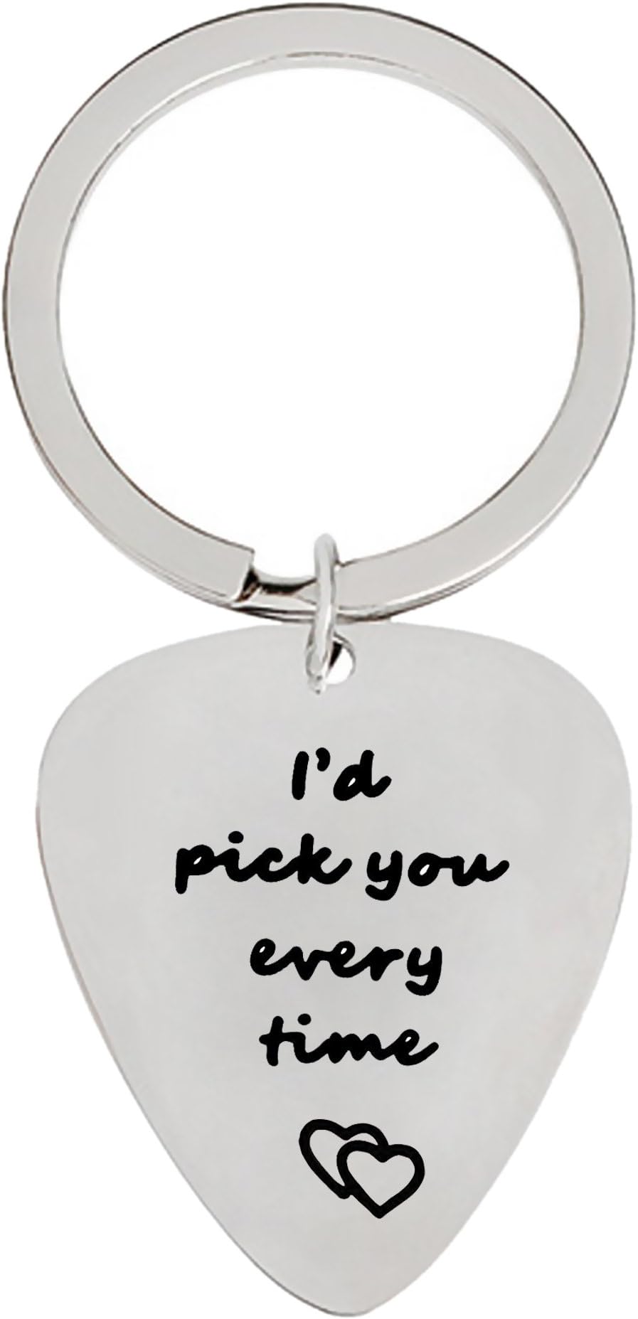 Polished Stainless Steel Guitar Pick Keychain, I'd Pick You Every Time Guitar Pick Key Holder, Excellent Valentine's Day Gift, Birthday Gift, Anniversary Gift and Party Favor (1-Pack)