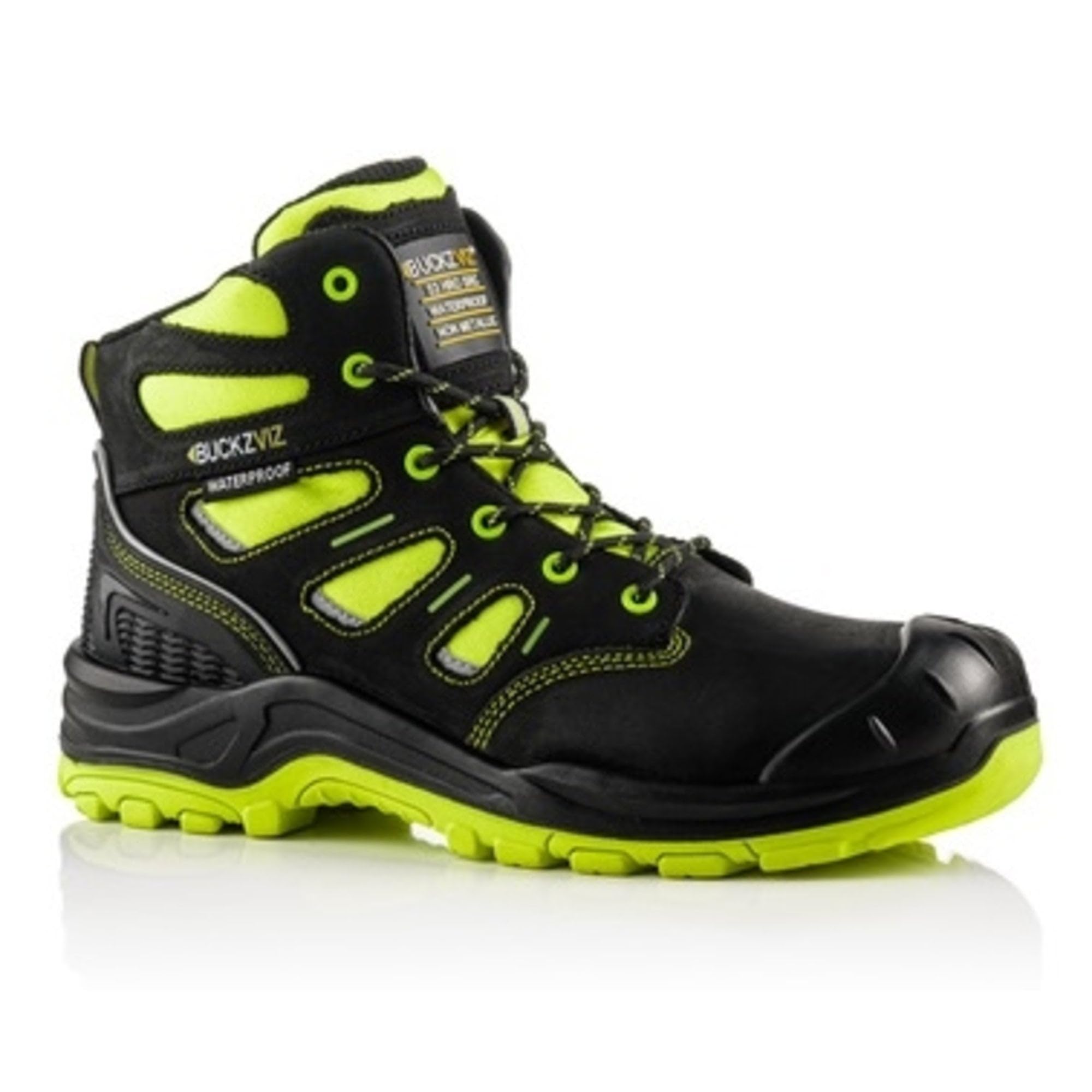 BuckbootzBUCKLER BVIZ2 Black Yellow Hi Visibility 360 Reflective Waterproof Full Safety Lace Boot