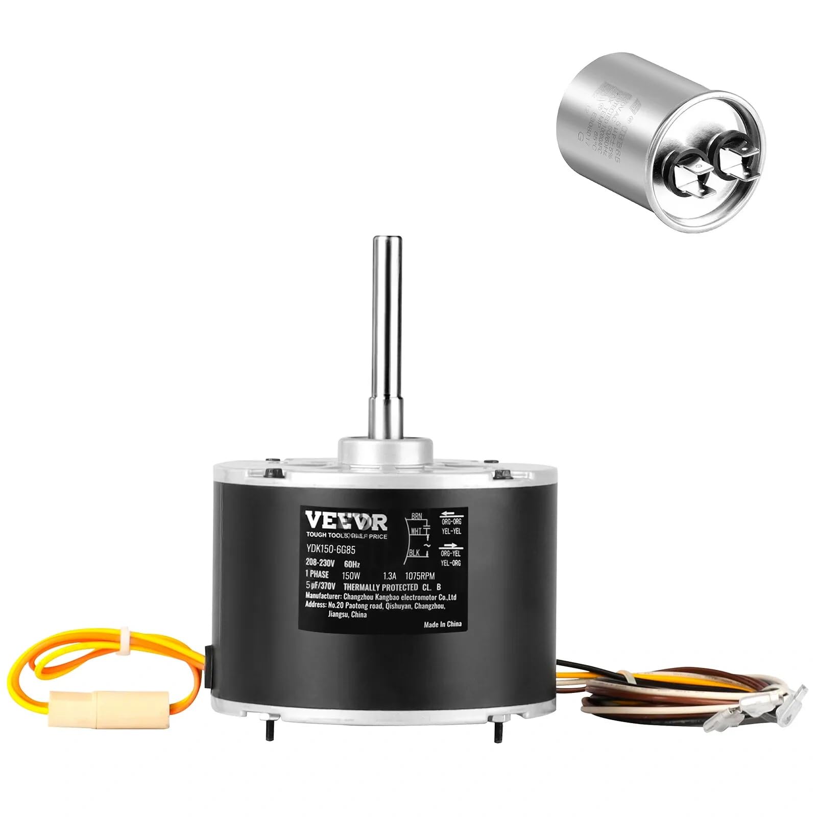 Condenser Fan Motor 1/5HP 1075RPM 1.3A 208-230V K55HXJKL-2918 51-23055-11, Replacement for VEVOR OEM, BLACK