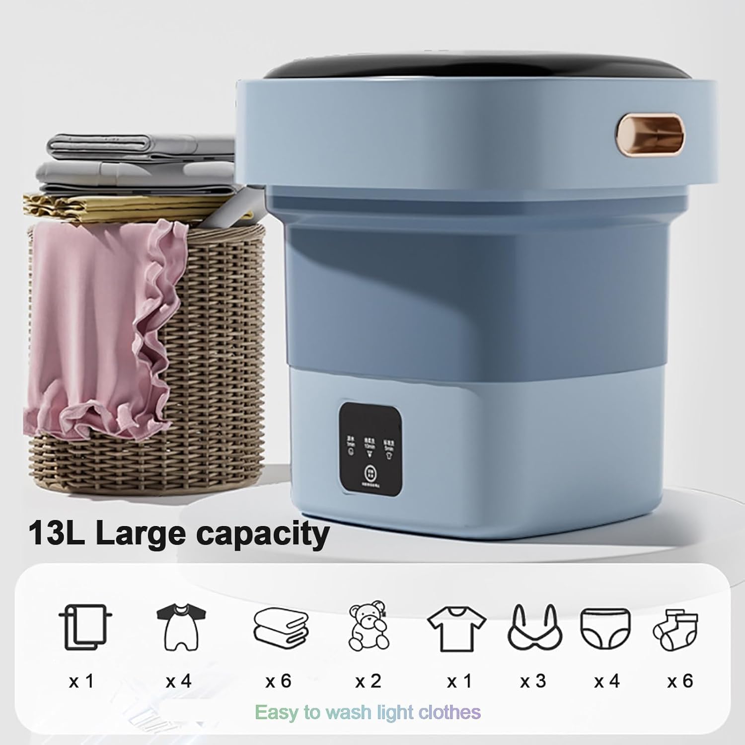 Lavatrice Portatile, Mini Lavatrice Pieghevole da 13 Litri con 3 modalità di Pulizia per Biancheria Intima, Vestiti per Bambini, Calzi, Piccoli Delicati, per Appartamenti, Dormitori, Bianco