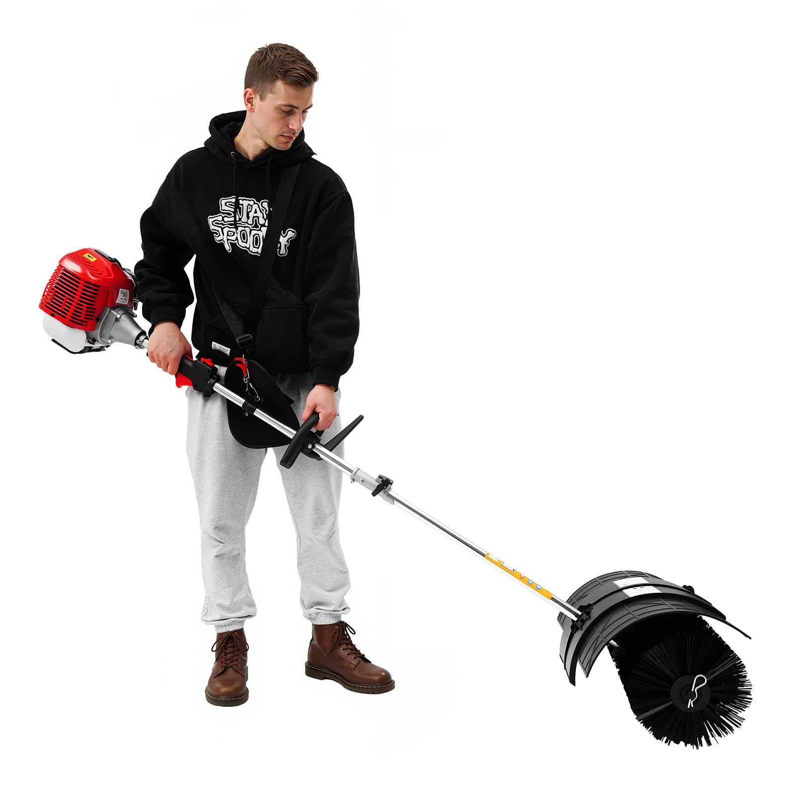 1700W Motorbesen Benzin Kehrmaschine Schneefräse Räumgerät Schnee Sweeper Schneeschieber Benzin Motorbesen Schneefräse 52CC Benzin Motorbesen Kehrmaschine Handkehrmaschine Kehrbesen