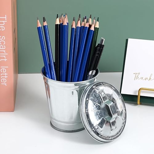 Miniatura 9 de STOBOK 1 bote de basura de metal, papelera de escritorio, maceta de metal con tapa para baño, dormitorio, hogar, oficina, cocina, patio, dormitorio,