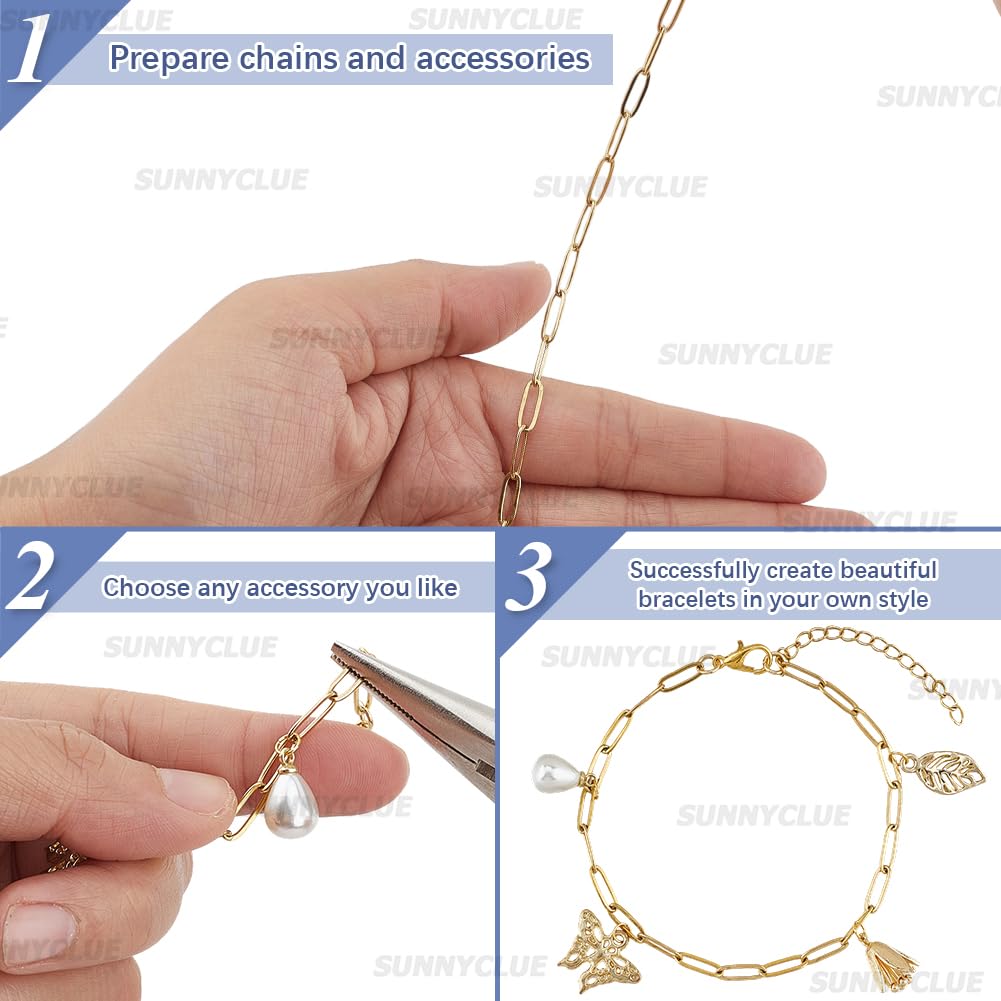 SUNNYCLUE 1 scatola Da 12 pezzi Catena per Bracciale con Graffetta In Argento e Oro Catena per Graffetta In Acciaio Inossidabile 304 cavi di Prolunga con CHISusura A Moschettone per La Creazione di Gi