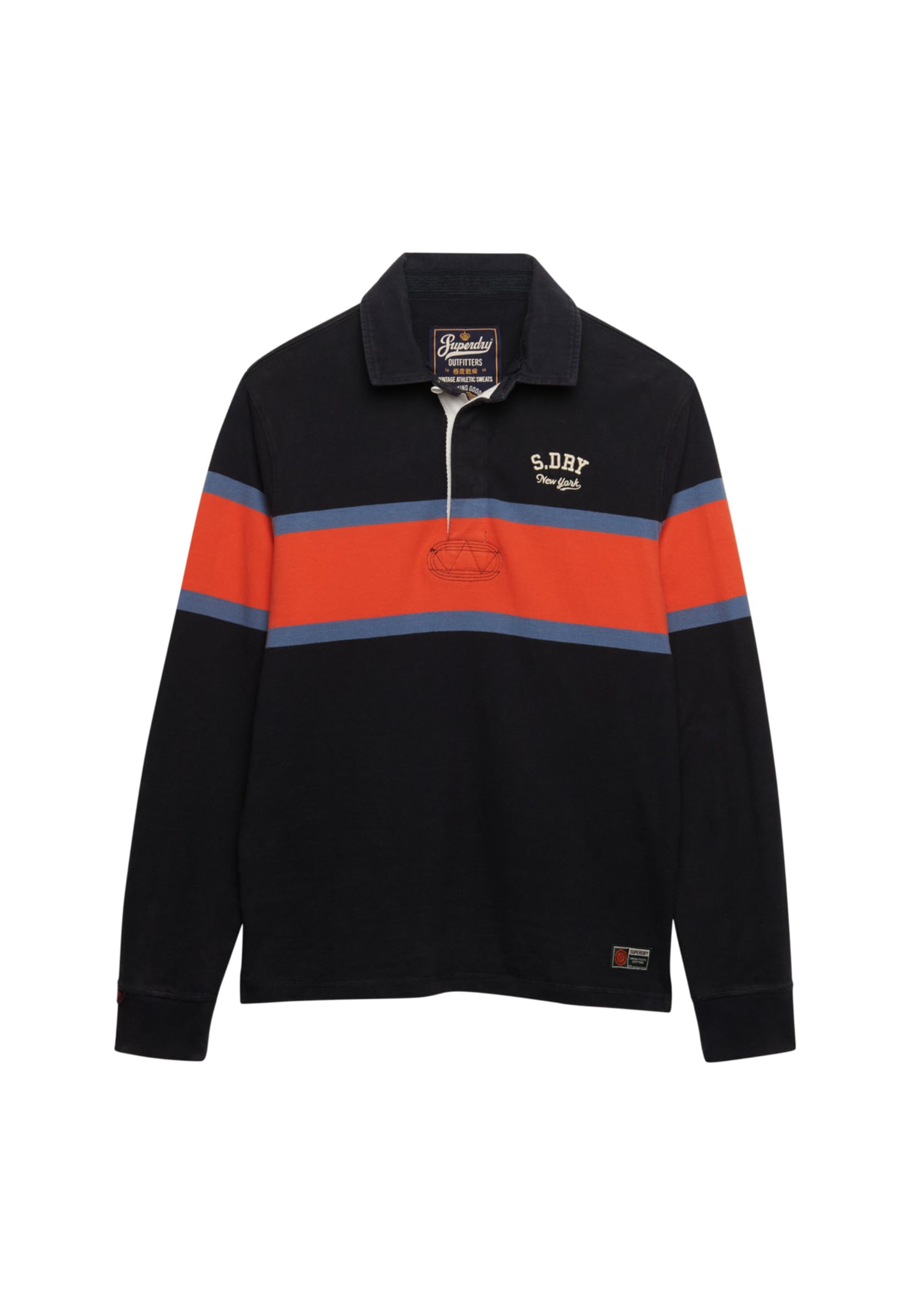 Superdry Men's Navy Chest Band Stripe Vintage Athletic Rugby T-Shirt, Navy Striped Chest, L