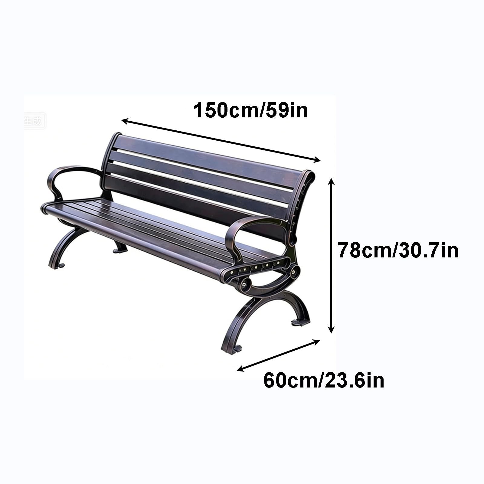 Banco de Parque para Exteriores con Respaldo, Fabricado en Aluminio Fundido Macizo, Bancos de Parque con Gran Capacidad de Carga, Muy Resistentes a la Intemperie, para Jardines(150cm/59in)
