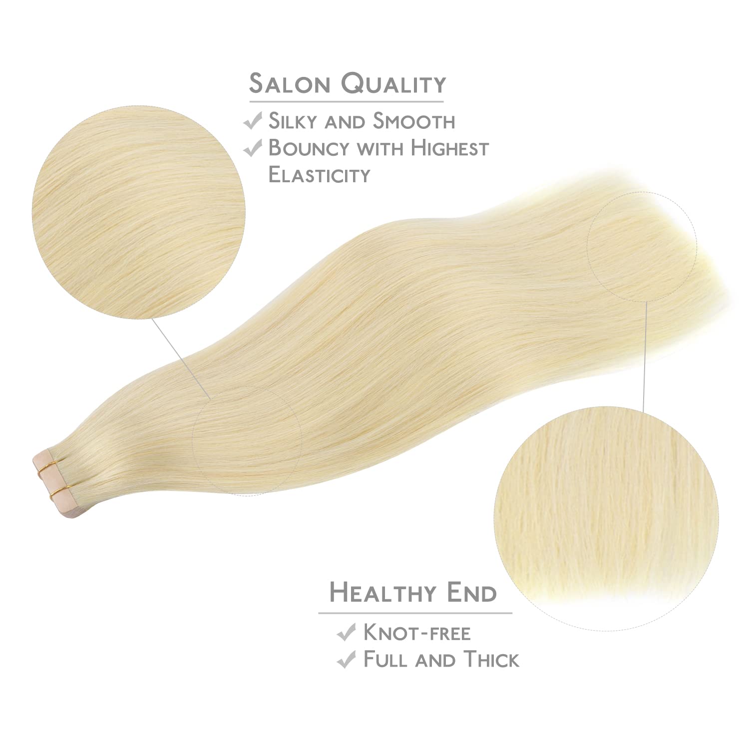 WENNALIFE Tape in Hair Extensions 20pcs 50g 14 inch Bleach Blonde Remy Human Hair, 1-Tape#613R Bleach Blonde, 14Inch-20pcs - Image 4