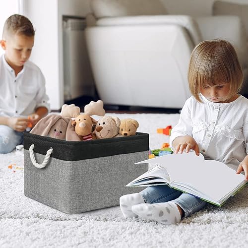 Miniatura 3 de Contenedores de organización y almacenamiento para estantes, 17 x 15 x 12 pulgadas, paquete de 2 cestas plegables para organizar, cubos de