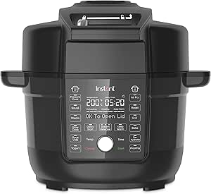 Instant Pot Duo Crisp with Ultimate Lid Air Fryer + Multi-Cooker, Pressure Cooker, Slow Cooker, Steamer, Grill, Sauté pan, Sous Vide -1500W, 6.2L, Black
