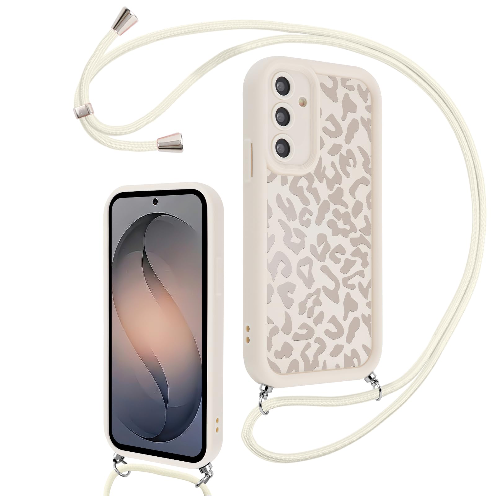 Leopard etui ze sznurkiem do Samsung Galaxy S26, estetyczna biała krowa z motywem rysunków, wisiorek smycz na szyję, silikonowe etui do zawieszenia na Samsung S26 6,3 cala